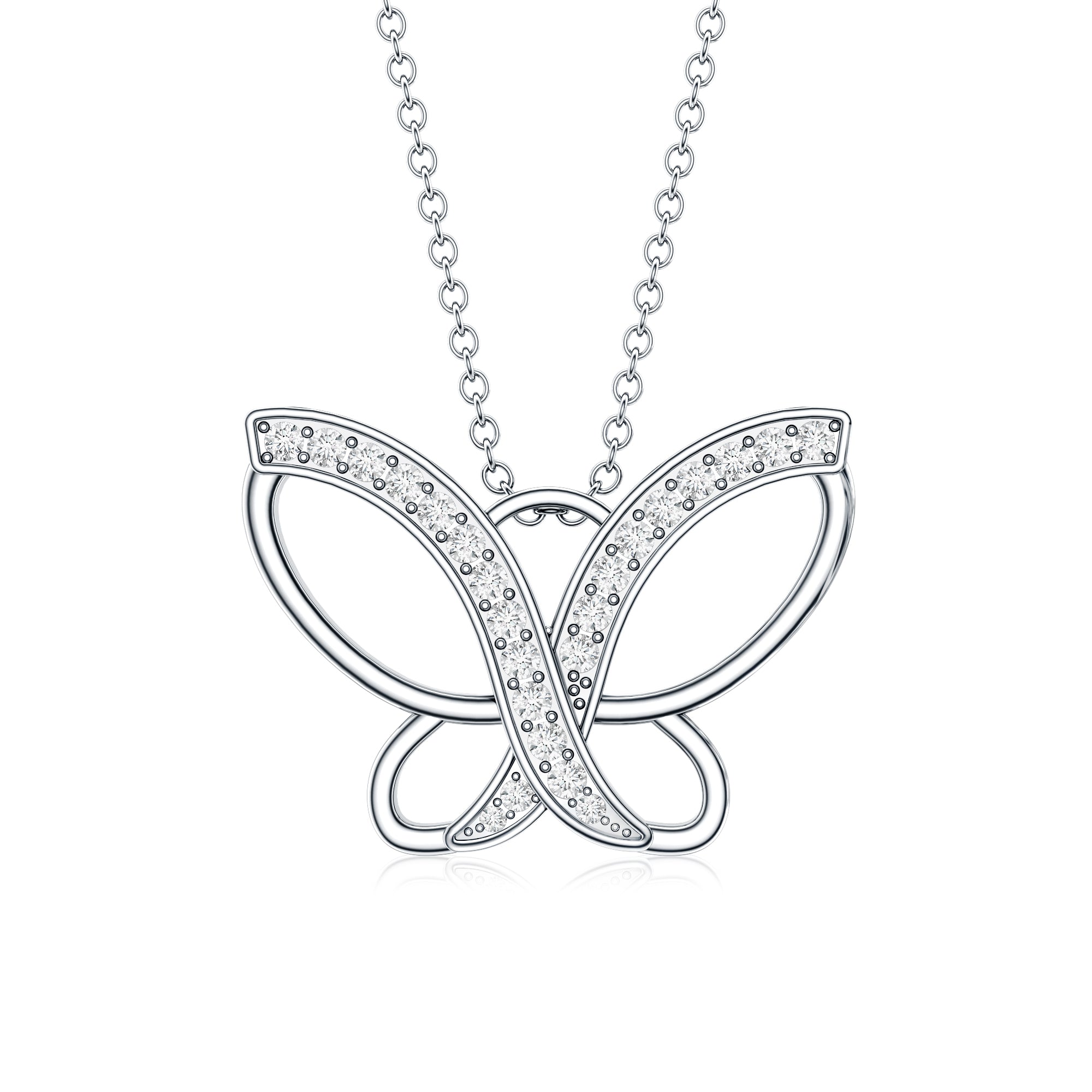 Diamond Butterfly Pendant Necklace For Women Natural - ( HI-SI ) - Rosec Jewels