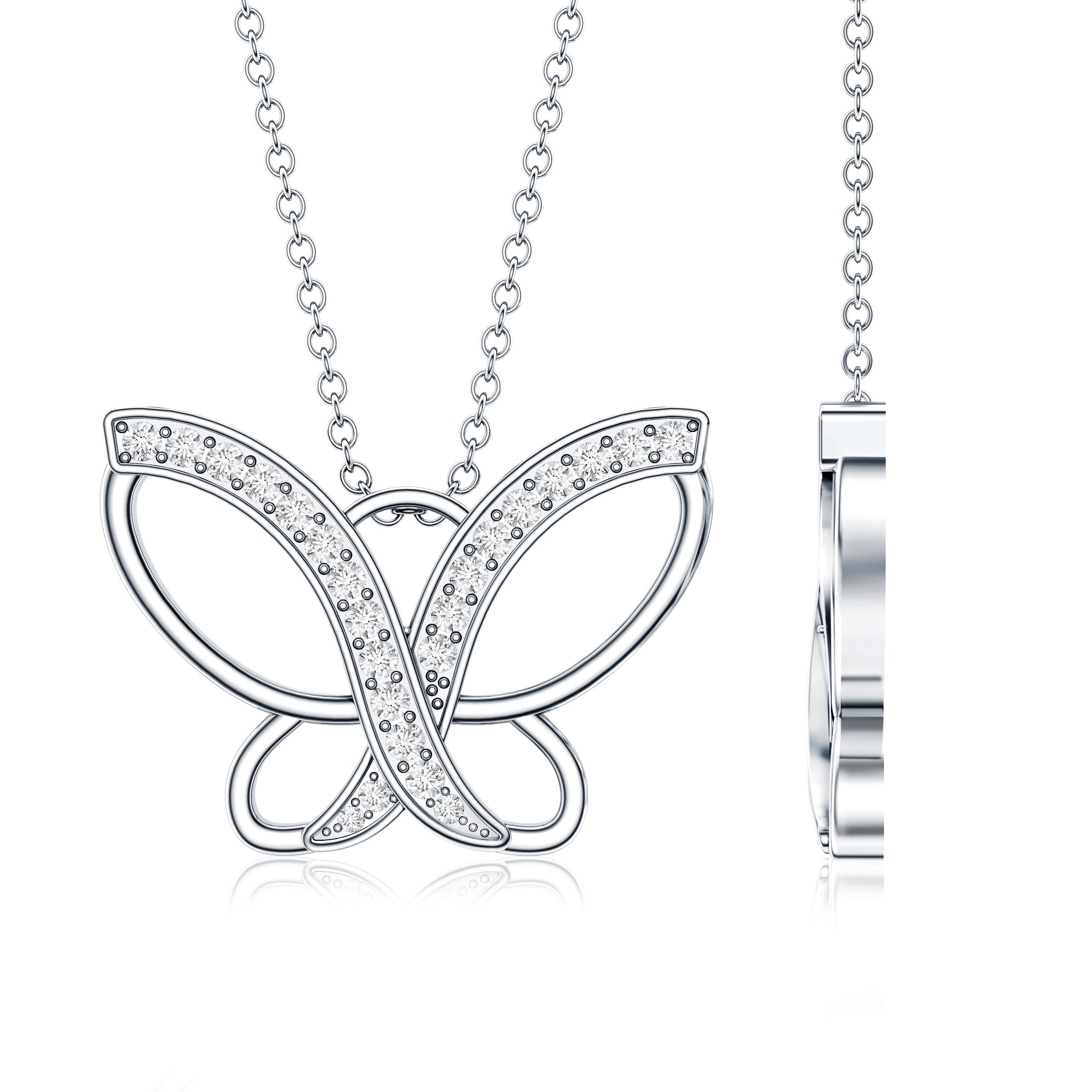 Diamond Butterfly Pendant Necklace For Women Natural - ( HI-SI ) - Rosec Jewels