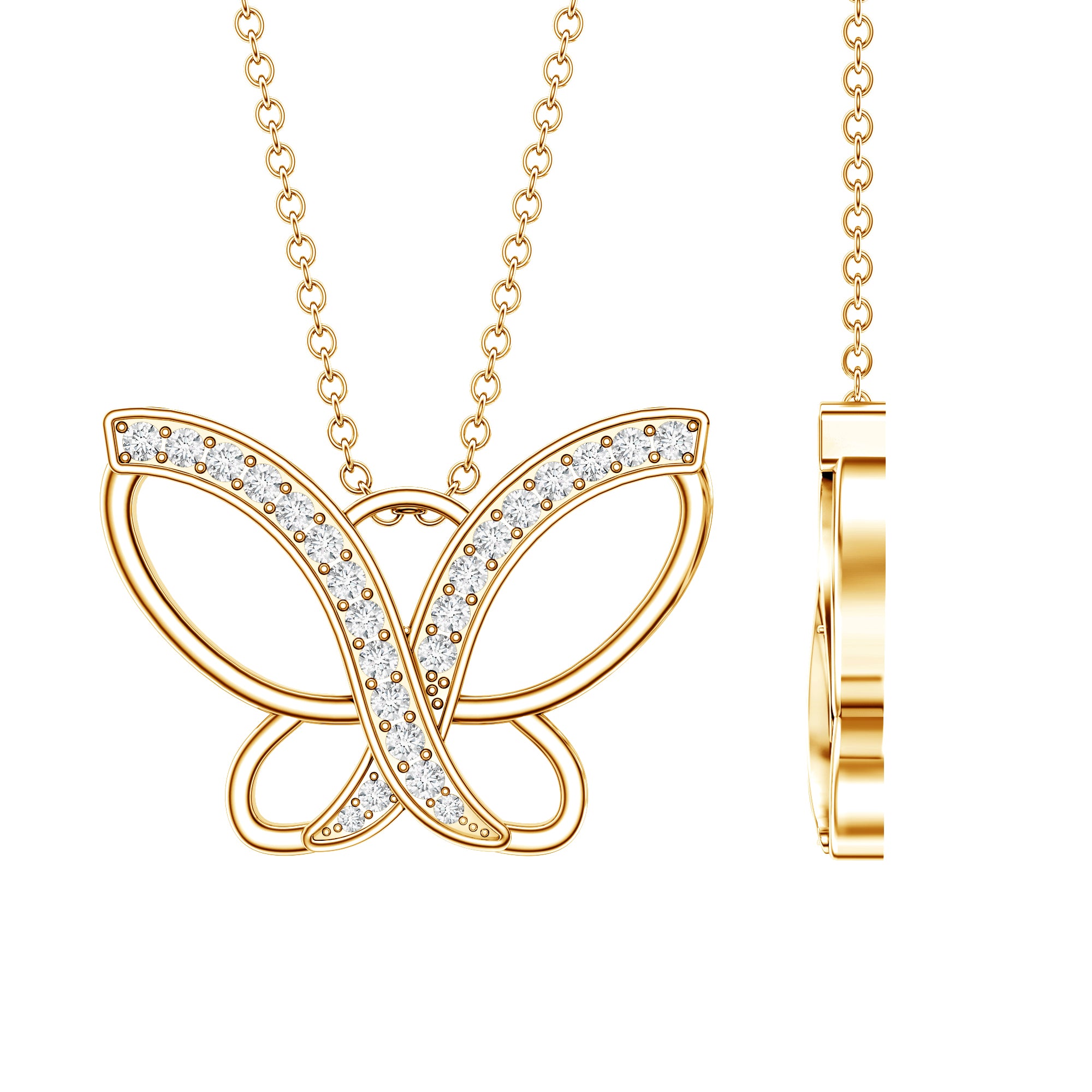 Diamond Butterfly Pendant Necklace For Women Natural - ( HI-SI ) - Rosec Jewels