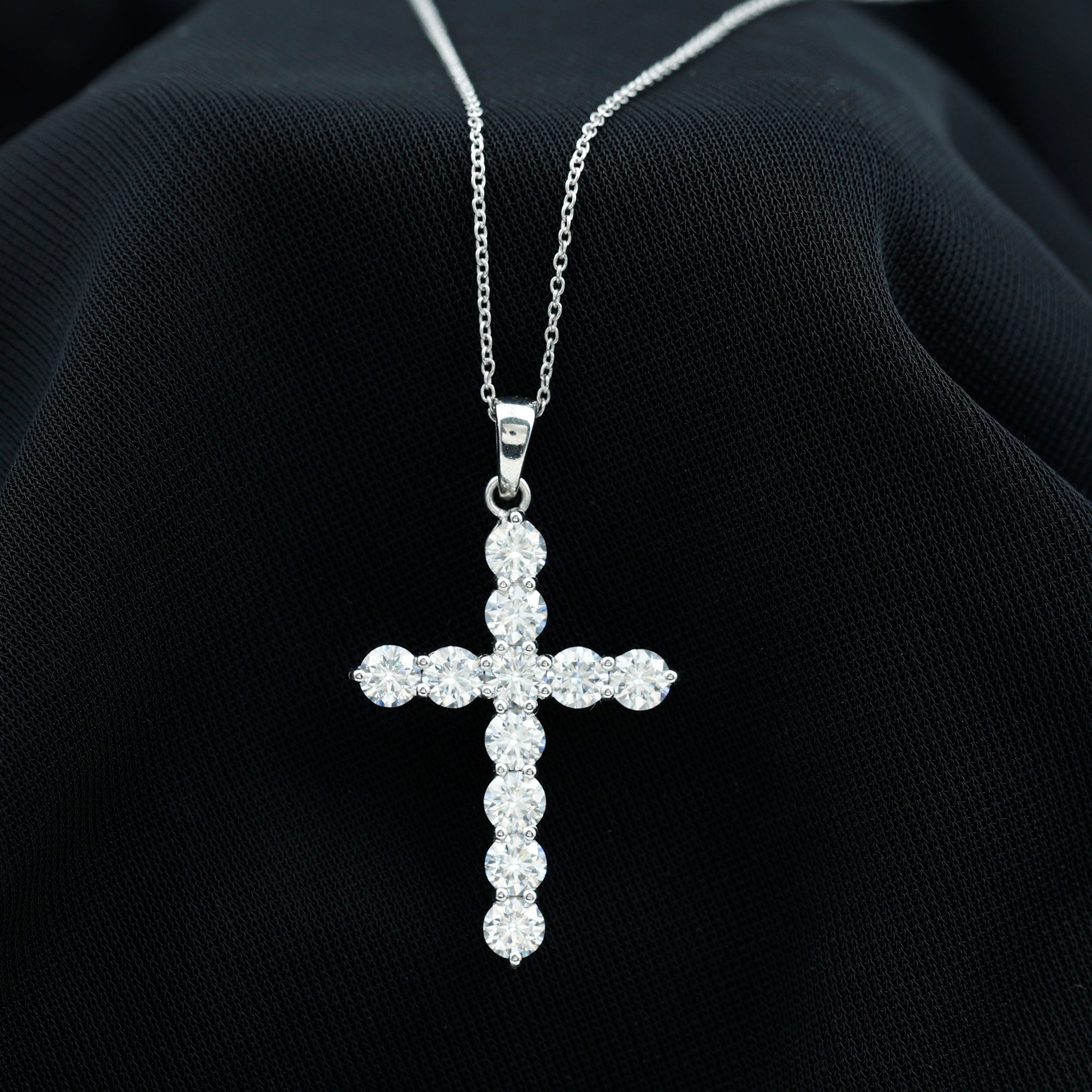 Certified Moissanite Cross Necklace With Silver Chain D-VS1 92.5 Sterling Silver - Rosec Jewels