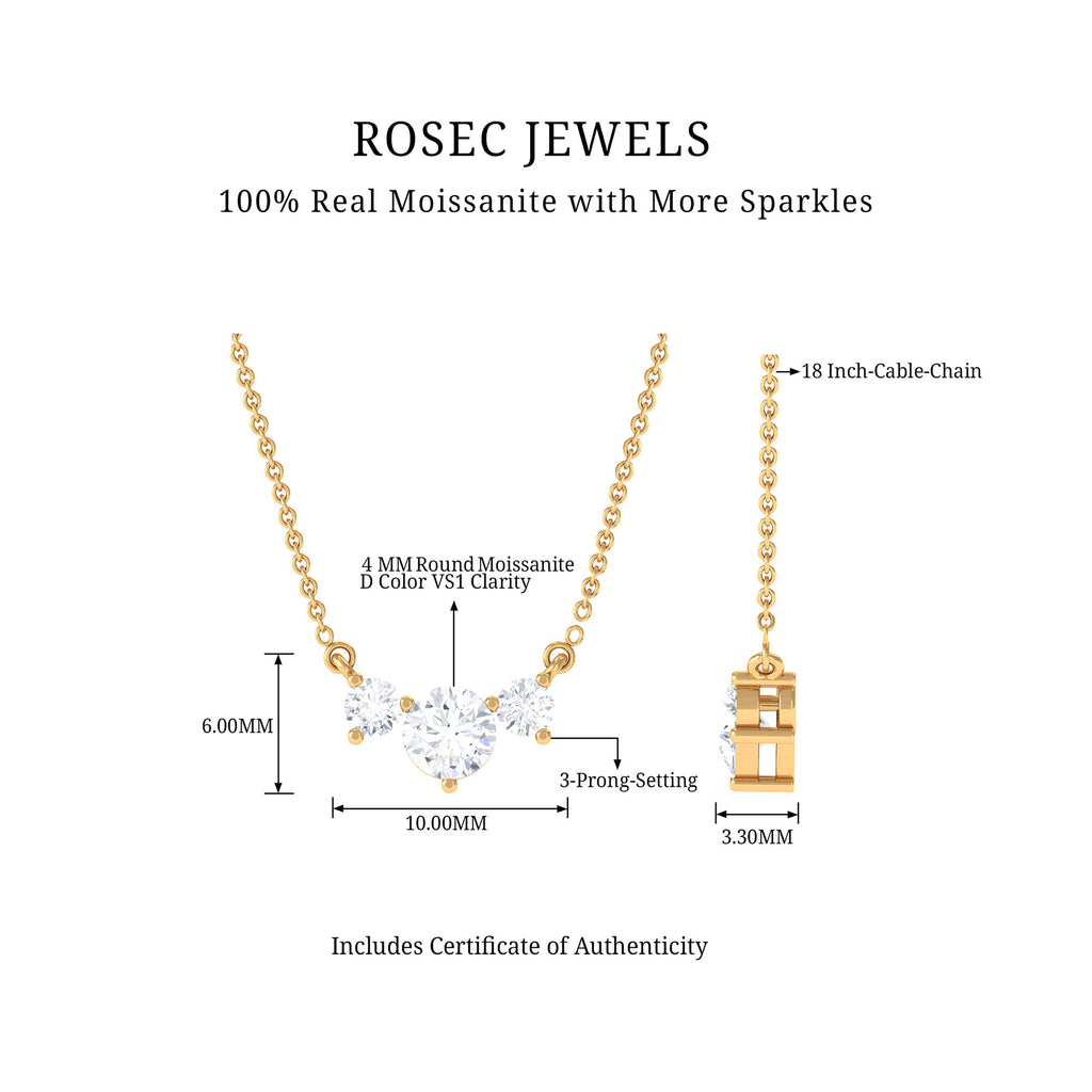 0.50 CT Moissanite Three Stone Necklace Moissanite - ( D-VS1 ) - Color and Clarity - Rosec Jewels