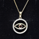 Diamond Eternity and Garnet Evil Eye Pendant Garnet - ( AAA ) - Quality - Rosec Jewels
