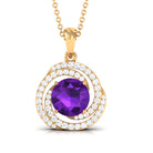 Natural Amethyst and Diamond Swirl Pendant Necklace AAA - Rosec Jewels