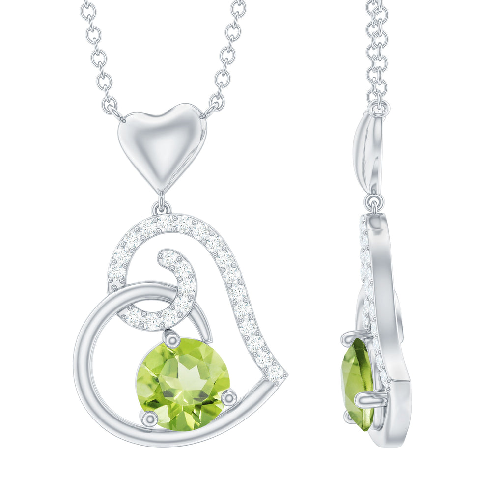 1 CT Peridot and Diamond Heart Drop Pendant Peridot - ( AAA ) - Quality - Rosec Jewels