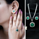 Certified 5 Carat Lab Grown Emerald Necklace and Earring Set for Women AAAA - Rosec Jewels