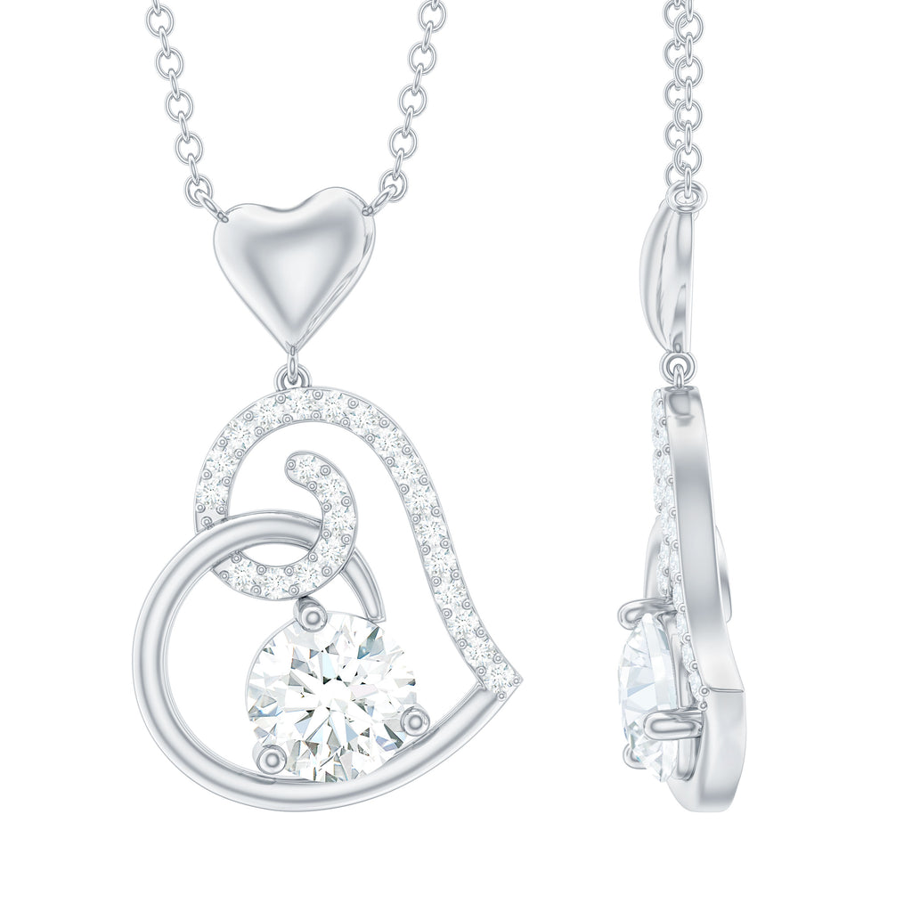 1.25 CT Cubic Zirconia and Gold Heart Pendant Necklace Zircon - ( AAAA ) - Quality - Rosec Jewels