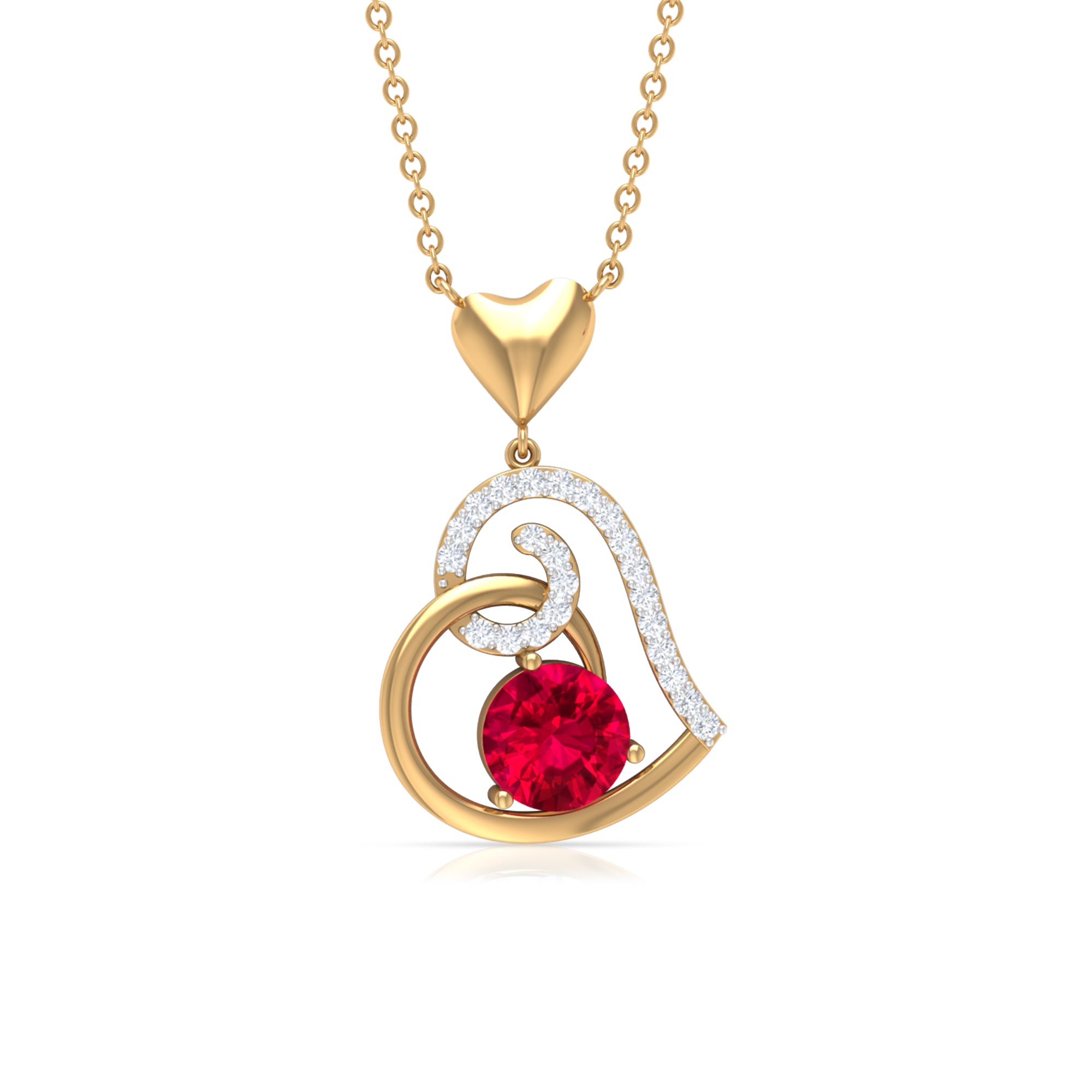 Lab Created Ruby Love Heart Drop Pendant Necklace With Diamond Accent Lab Created Ruby - ( AAAA ) - Quality - Rosec Jewels