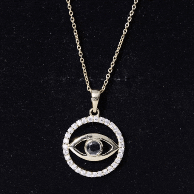 Black Onyx Evil Eye Pendant with Moissanite Eternity Circle AAA - Rosec Jewels