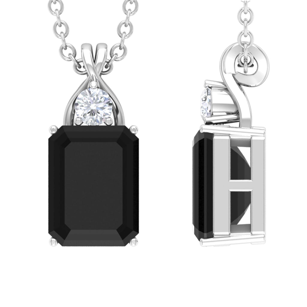 2 CT Simple Black Onyx Silver Solitaire Pendant with Moissanite - Rosec Jewels