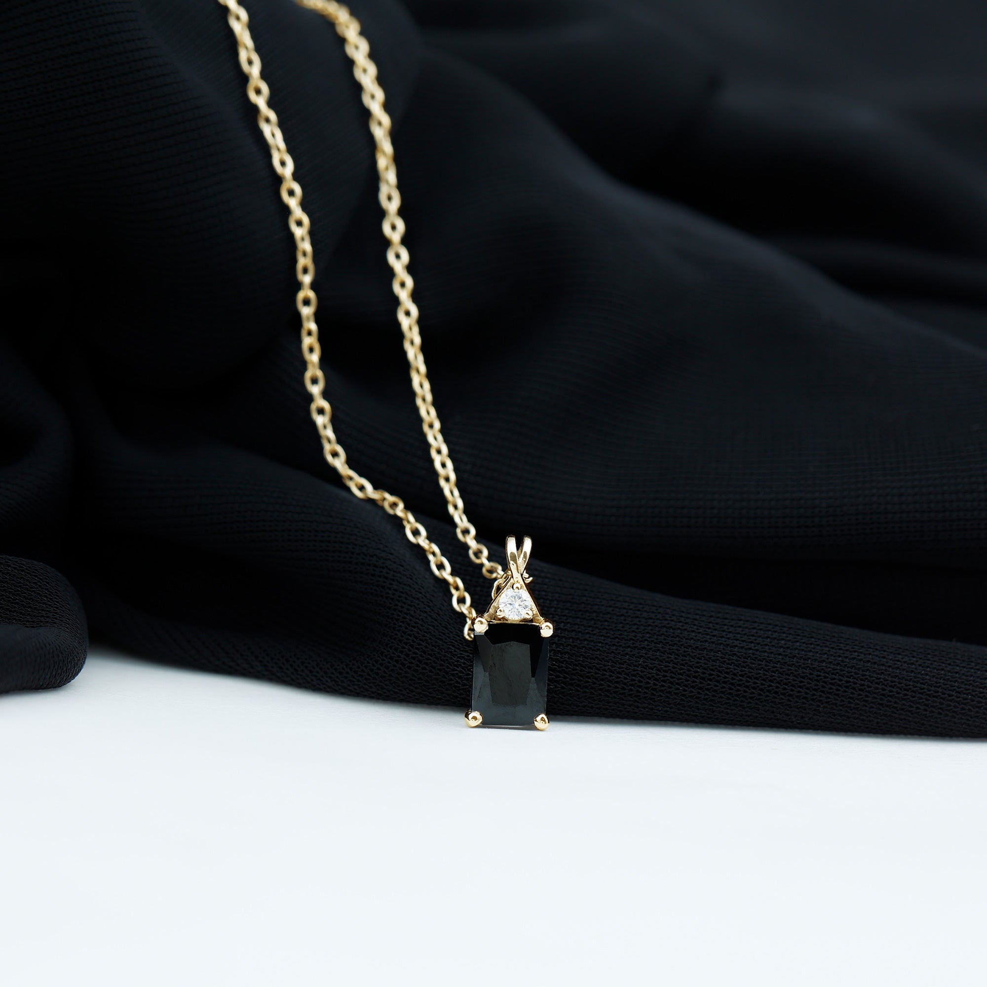 Natural 2 CT Black Onyx Emerald Cut Necklace With Chain AAA - Rosec Jewels