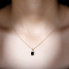 Natural 2 CT Black Onyx Emerald Cut Necklace With Chain AAA - Rosec Jewels
