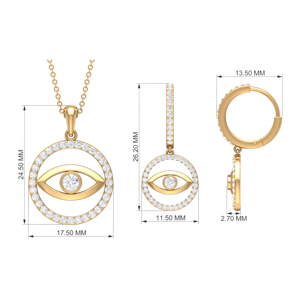 Moissanite Evil Eye Pendant Necklace and Earrings Set Moissanite - ( D-VS1 ) - Color and Clarity - Rosec Jewels