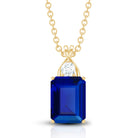 Certified Lab Created Blue Sapphire Emerald Cut Necklace with Chain AAAA - Rosec Jewels