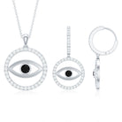 Black Onyx Evil Eye Necklace and Earrings Set with Certificate AAA - Rosec Jewels