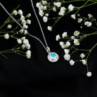 Real Ethiopian Opal Necklace With Moissanite Halo AAA - Rosec Jewels