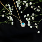 Real Ethiopian Opal Necklace With Moissanite Halo AAA - Rosec Jewels