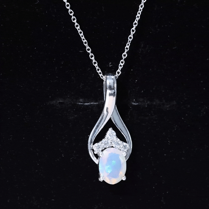 1.2 Carat Oval Ethiopian Opal Teardrop Pendant in Silver AAA 92.5 Sterling Silver - Rosec Jewels