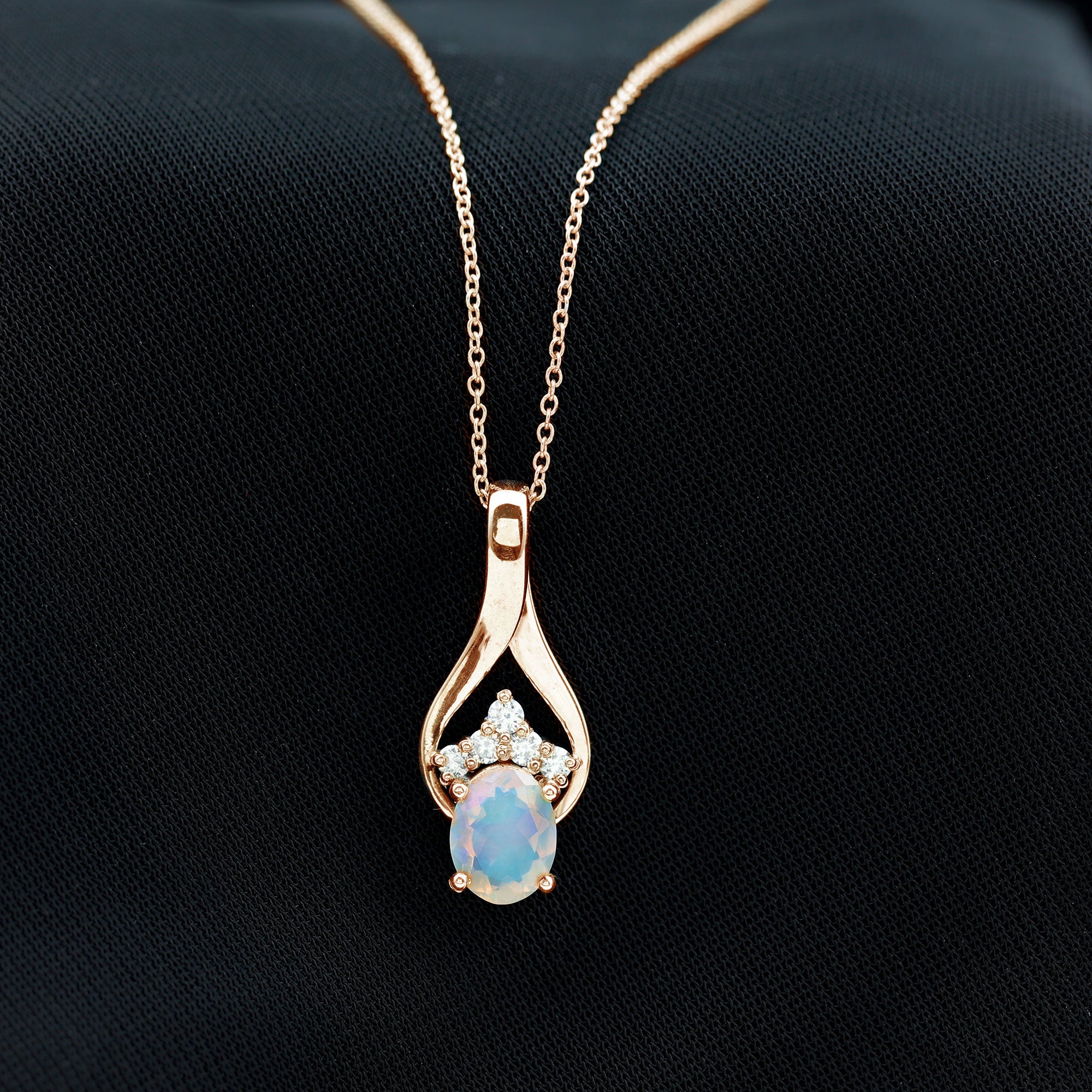 Oval Ethiopian Opal and Moissanite Teardrop Pendant Ethiopian Opal - ( AAA ) - Quality - Rosec Jewels