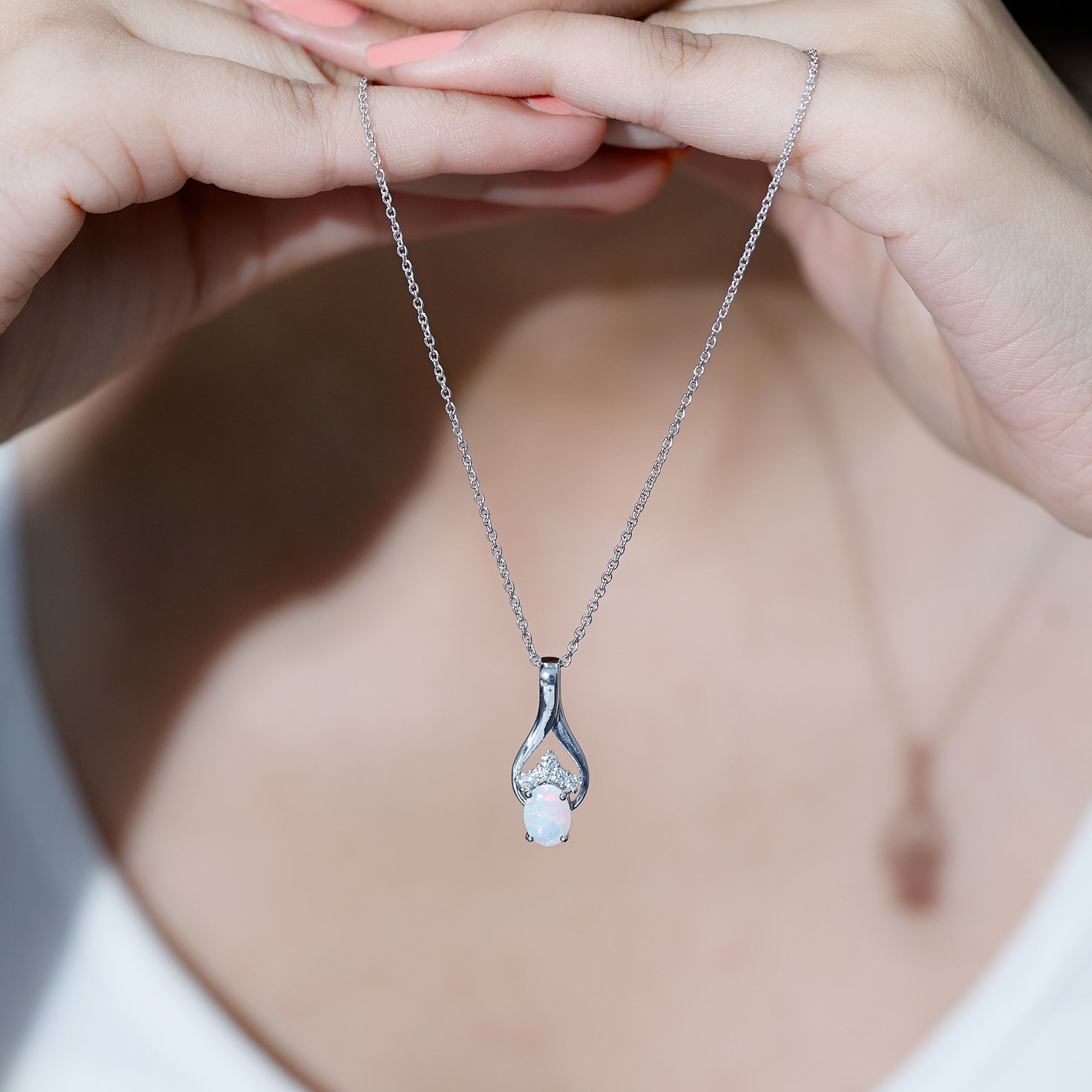 1.2 Carat Oval Ethiopian Opal Teardrop Pendant in Silver AAA 92.5 Sterling Silver - Rosec Jewels