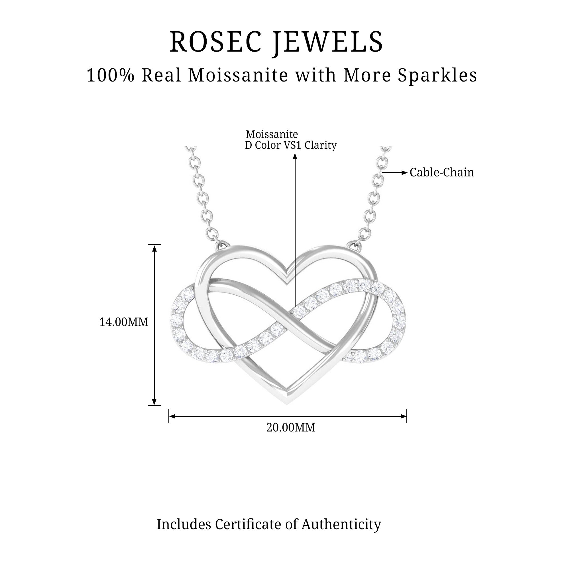 Certified Moissanite Silver Infinity Heart Necklace - Rosec Jewels