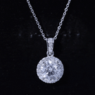 Certified 8 MM Round Cubic Zirconia Halo Necklace with Chain AAAAA 92.5 Sterling Silver - Rosec Jewels