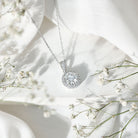 Certified 8 MM Round Cubic Zirconia Halo Necklace with Chain AAAAA 92.5 Sterling Silver - Rosec Jewels