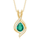 1 Carat Pear Cut Lab Created Emerald Teardrop Pendant with Diamond AAAA - Rosec Jewels