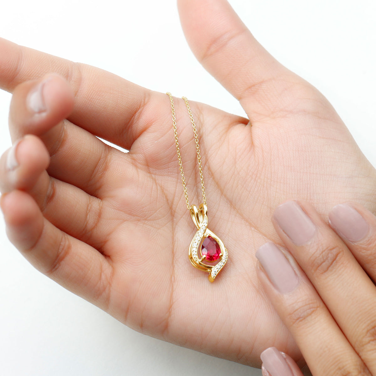 1 Carat Lab Created Ruby Teardrop Pendant with Moissanite AAAA - Rosec Jewels