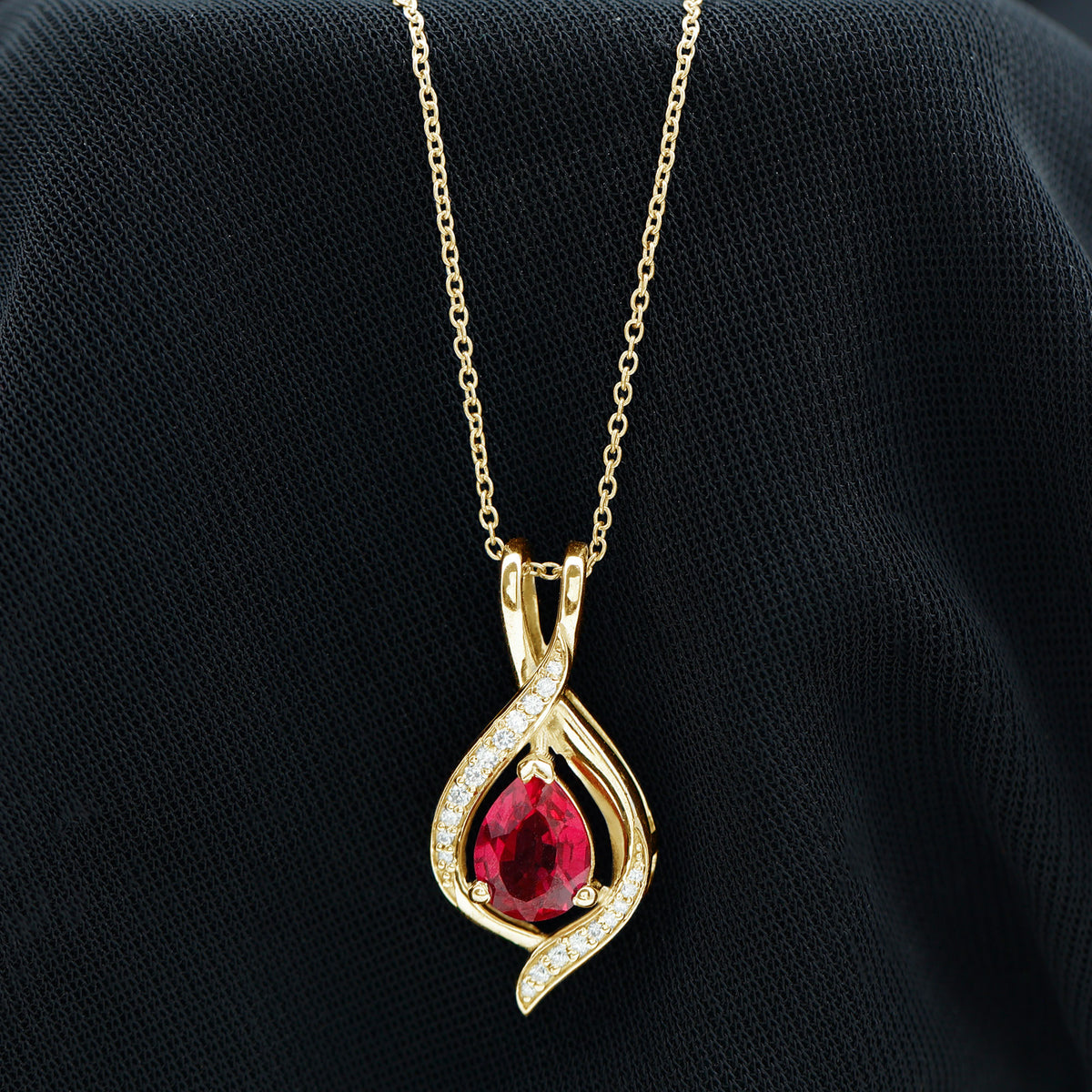 1 Carat Lab Created Ruby Teardrop Pendant with Moissanite AAAA - Rosec Jewels