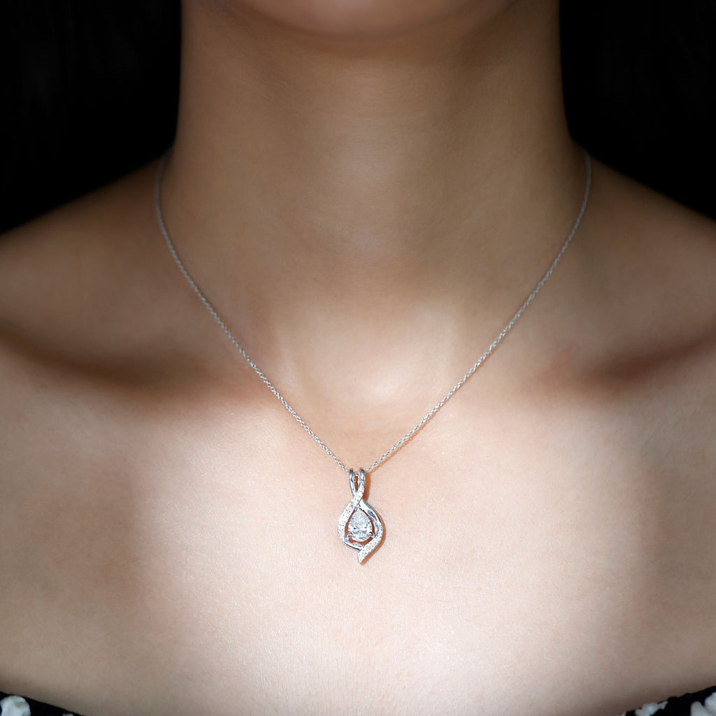 Certified Moissanite Classic Teardrop Pendant in Silver - Rosec Jewels