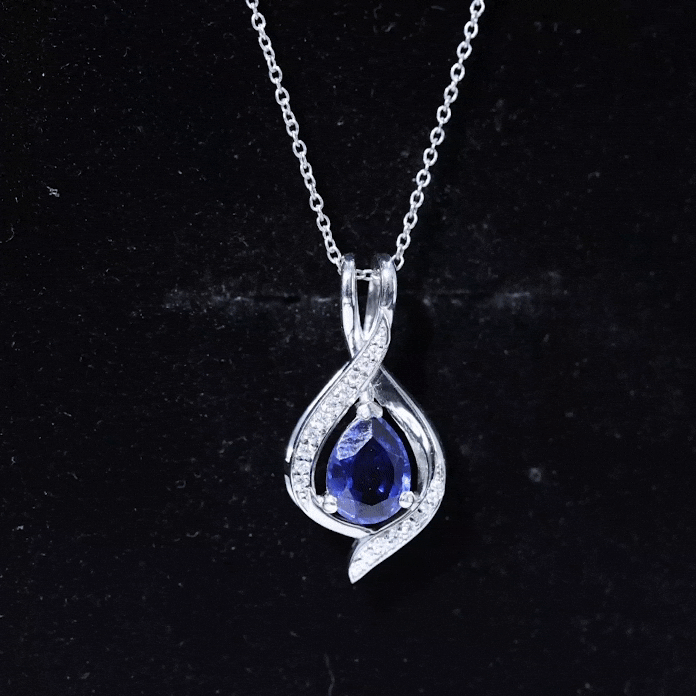 Lab Grown 6X8 MM Blue Sapphire Teardrop Pendant with Moissanite AAAA 92.5 Sterling Silver - Rosec Jewels