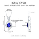 Lab Grown 6X8 MM Blue Sapphire Teardrop Pendant with Moissanite AAAA 92.5 Sterling Silver - Rosec Jewels