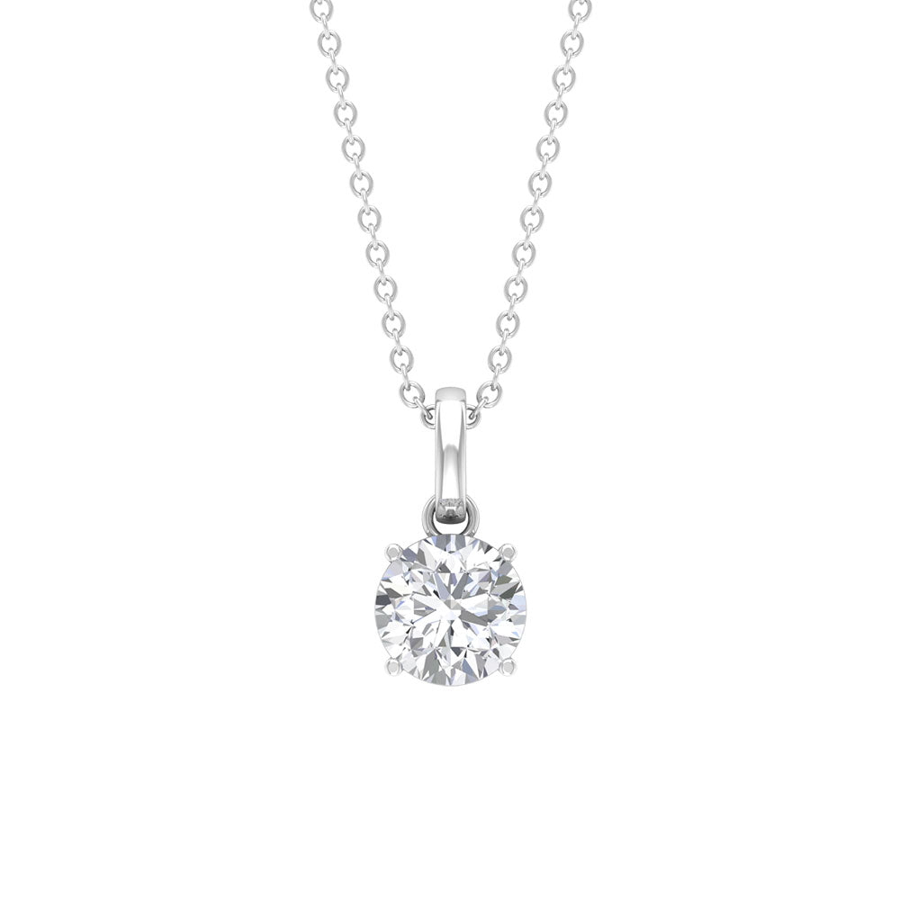 6.5 MM Round Moissanite Solitaire Pendant Necklace in Prong Setting Moissanite - ( D-VS1 ) - Color and Clarity - Rosec Jewels