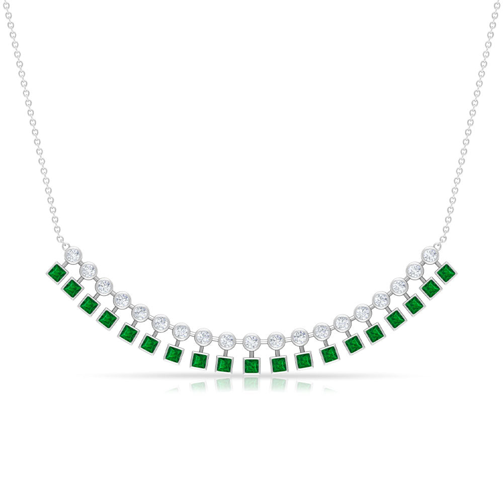 1.25 CT Created Emerald Curved Bar Pendant Necklace with Zircon Lab Created Emerald - ( AAAA ) - Quality - Rosec Jewels