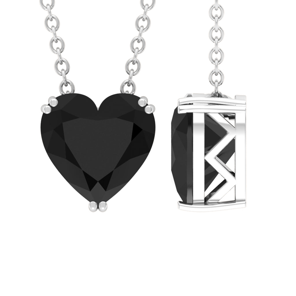 8 MM Heart Shape Black Spinel Solitaire Necklace in Double Prong Setting Black Spinel - ( AAA ) - Quality - Rosec Jewels