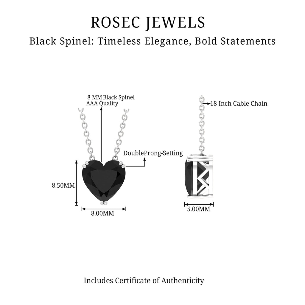 8 MM Heart Shape Black Spinel Solitaire Necklace in Double Prong Setting Black Spinel - ( AAA ) - Quality - Rosec Jewels