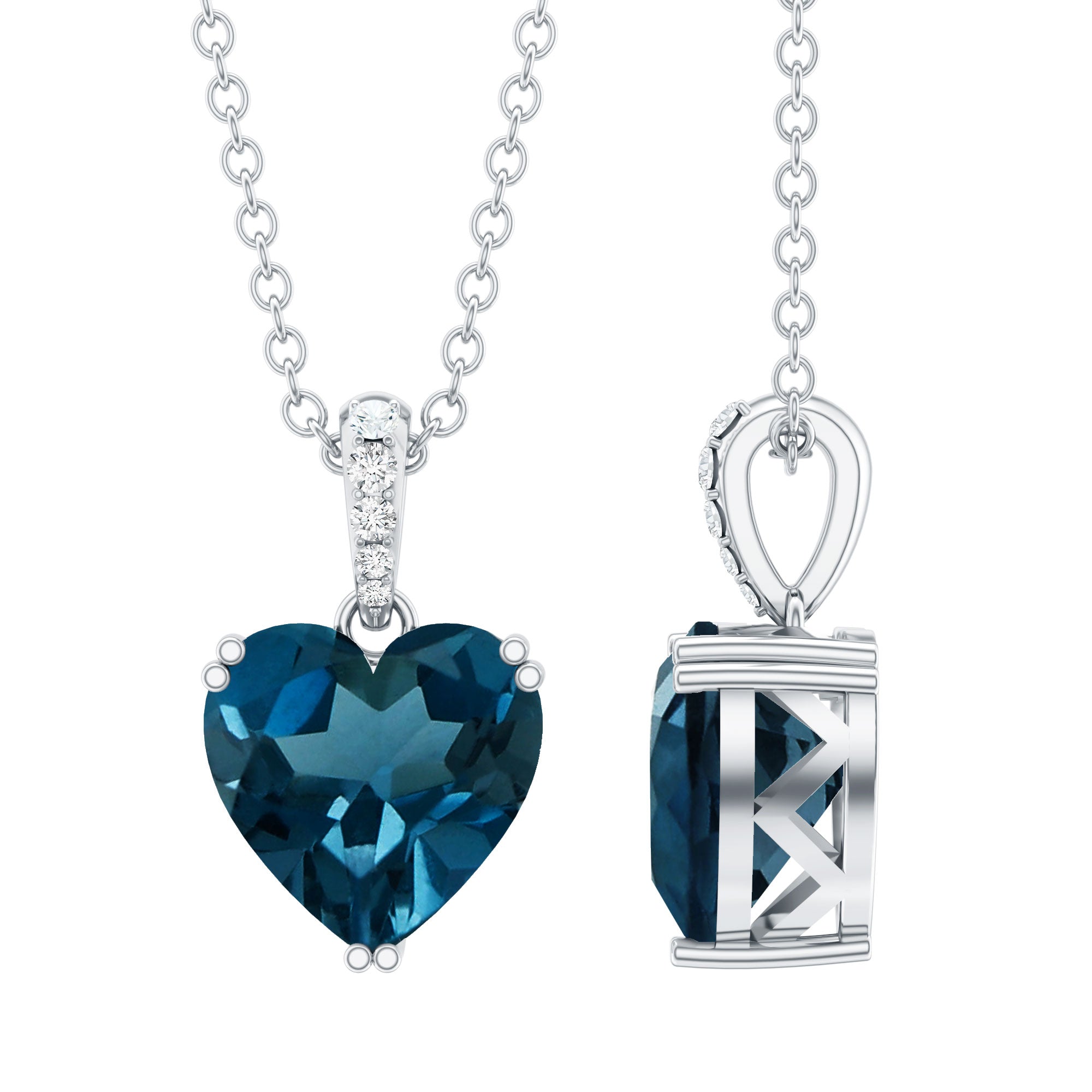 Certified London Blue Topaz 8MM Heart Necklace with Diamond
