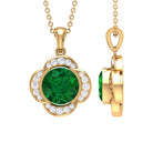 Lab Grown Emerald Flower Inspired Pendant Necklace With Diamond Lab Created Emerald - ( AAAA ) - Quality - Rosec Jewels