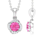3/4 CT Pink Sapphire and Diamond Minimal Floral Pendant Pink Sapphire - ( AAA ) - Quality - Rosec Jewels