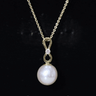 8 Carat Round Freshwater Pearl Drop Infinity Pendant with Diamond AAA - Rosec Jewels