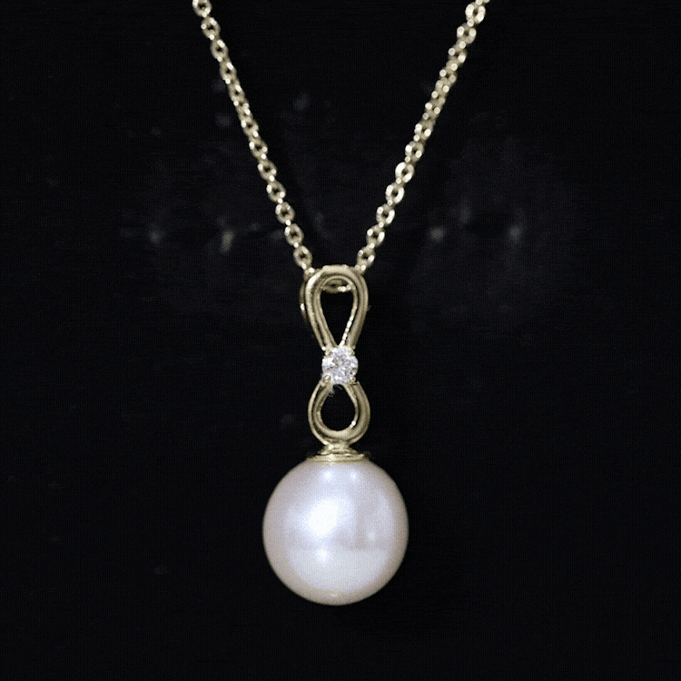 8 Carat Round Freshwater Pearl Drop Infinity Pendant with Diamond AAA - Rosec Jewels