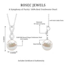 8 Carat Round Freshwater Pearl Drop Infinity Pendant with Diamond AAA - Rosec Jewels