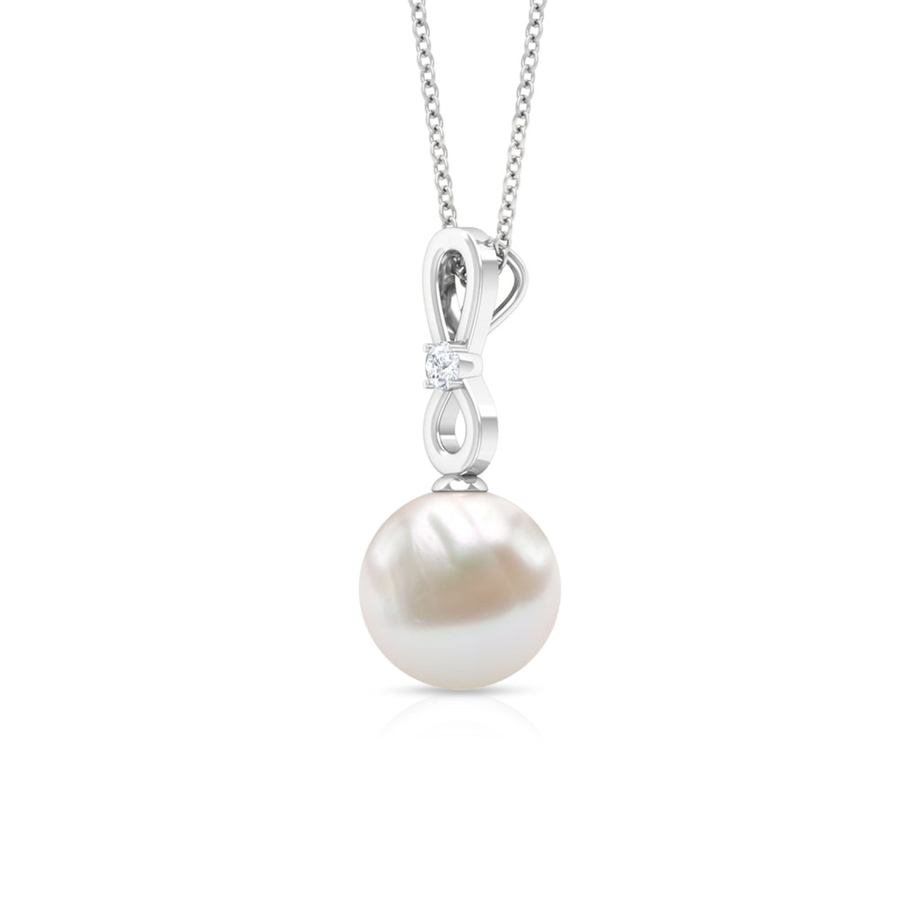 10 MM Round Freshwater Pearl Drop Infinity Pendant with Diamond Freshwater Pearl - ( AAA ) - Quality - Rosec Jewels