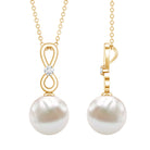 8 Carat Round Freshwater Pearl Drop Infinity Pendant with Diamond AAA - Rosec Jewels
