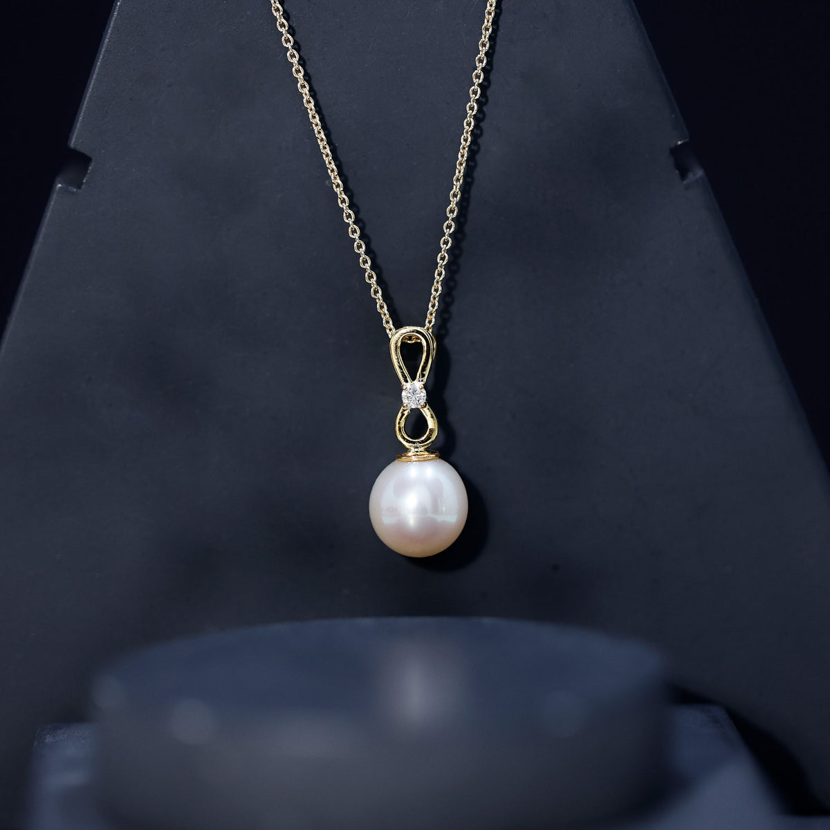 8 Carat Round Freshwater Pearl Drop Infinity Pendant with Diamond AAA - Rosec Jewels