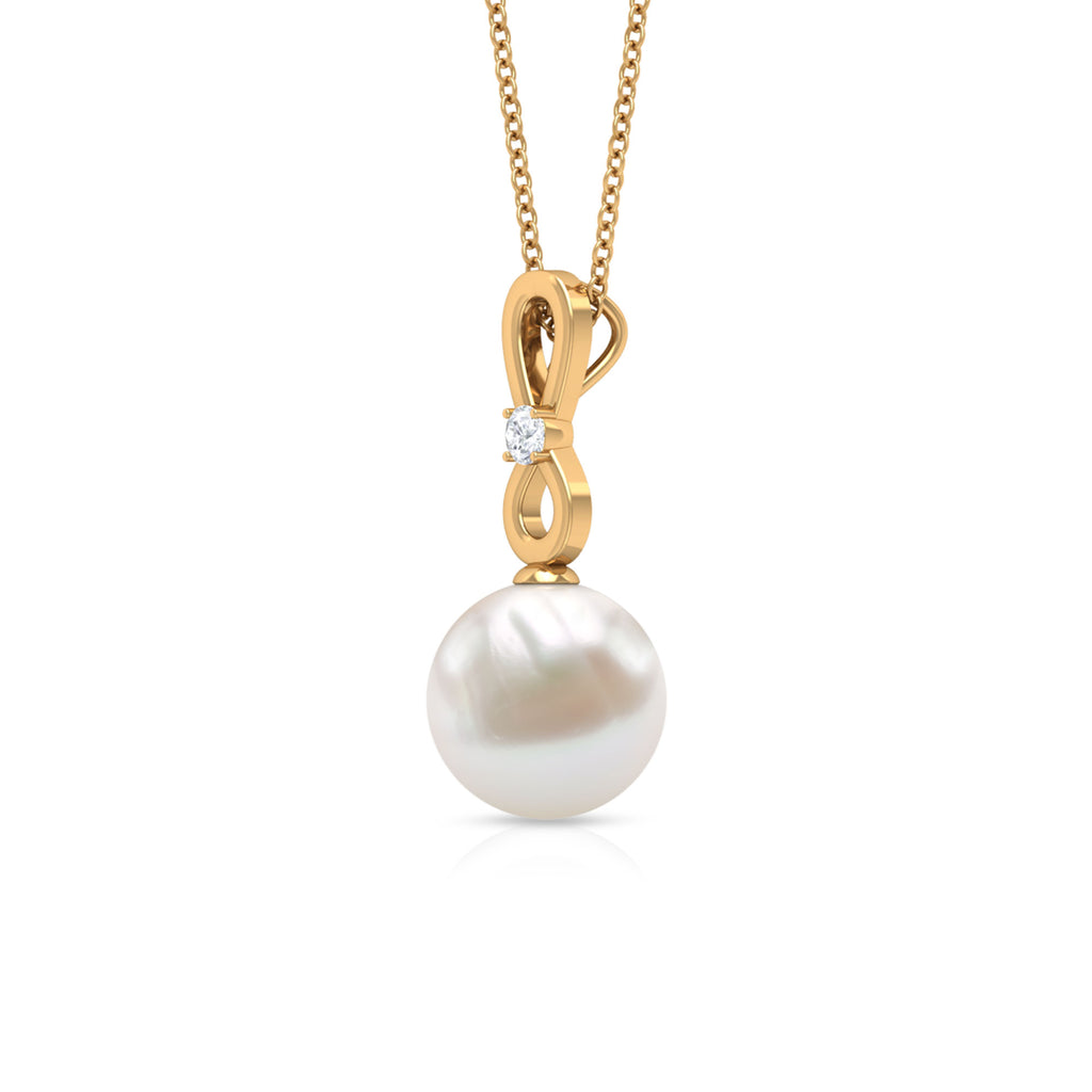 10 MM Round Freshwater Pearl Drop Infinity Pendant with Diamond Freshwater Pearl - ( AAA ) - Quality - Rosec Jewels