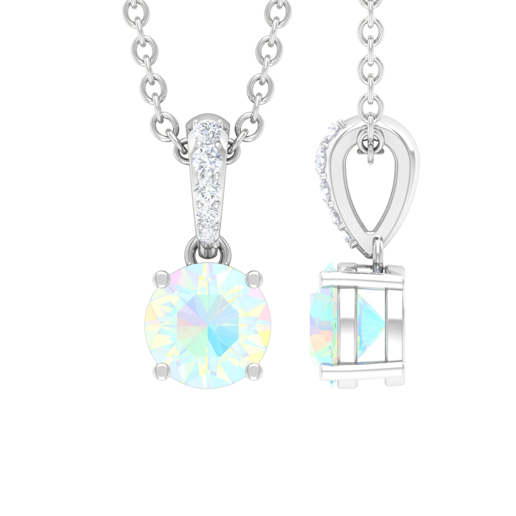 Rosec Jewels-3/4 CT Round Shape Ethiopian Opal Solitaire Pendant in with Diamond