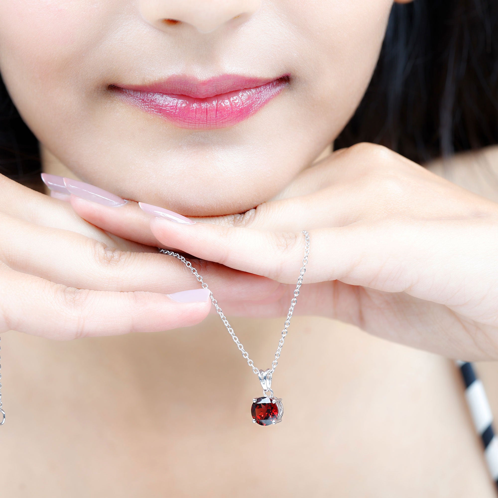 2.3 Carat Round Cut Garnet Solitaire Necklace with Rabbit Ear Bail AAA - Rosec Jewels