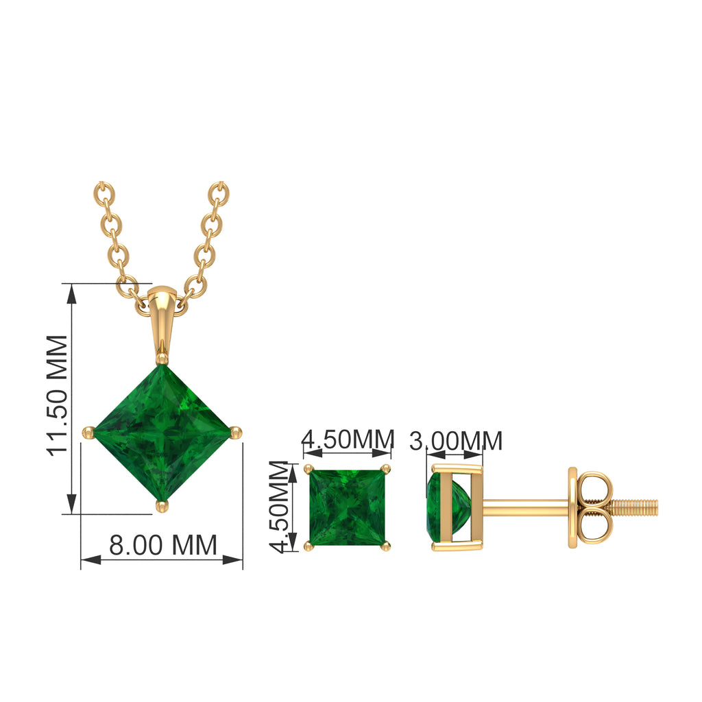 2 CT Princess Cut Emerald Solitaire Jewelry Set Emerald - ( AAA ) - Quality - Rosec Jewels