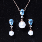 Swiss Blue Topaz and Diamond Jewelry Set with Freshwater Pearl Drop Freshwater Pearl - ( AAA ) - Quality - Rosec Jewels